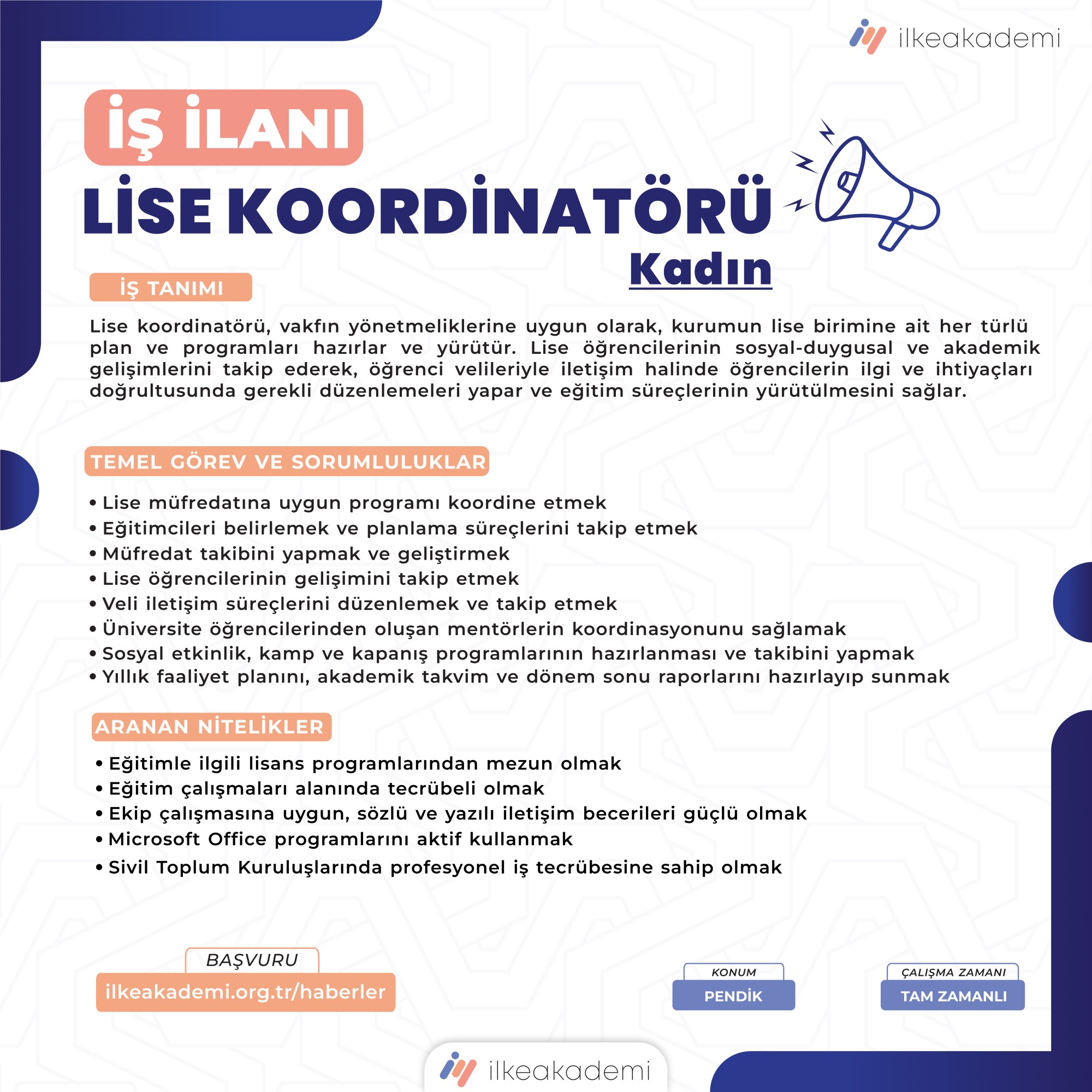LİSE KOORDİNATÖRÜ ARIYORUZ
